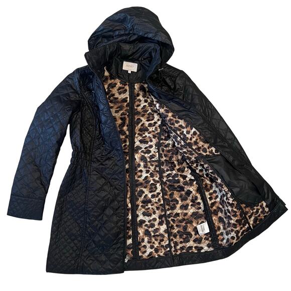 Laundry by Shelli Segal Black Quilted Rain Coat w/ Detachable Hood Size Large - Picture 3 of 5